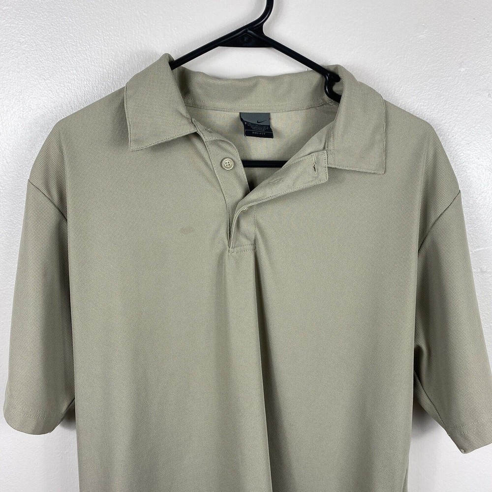 Nike Casual Performance Polo Shirt Adult Mens Medium Dri-Fit Beige Short Sleeve